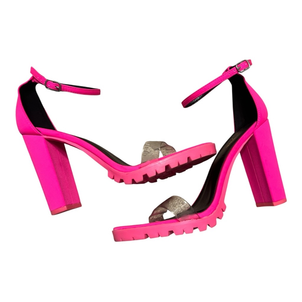 Fashion Nova Back On Top Neon Pink Lug Sole Platform Heels Clear Strap 10